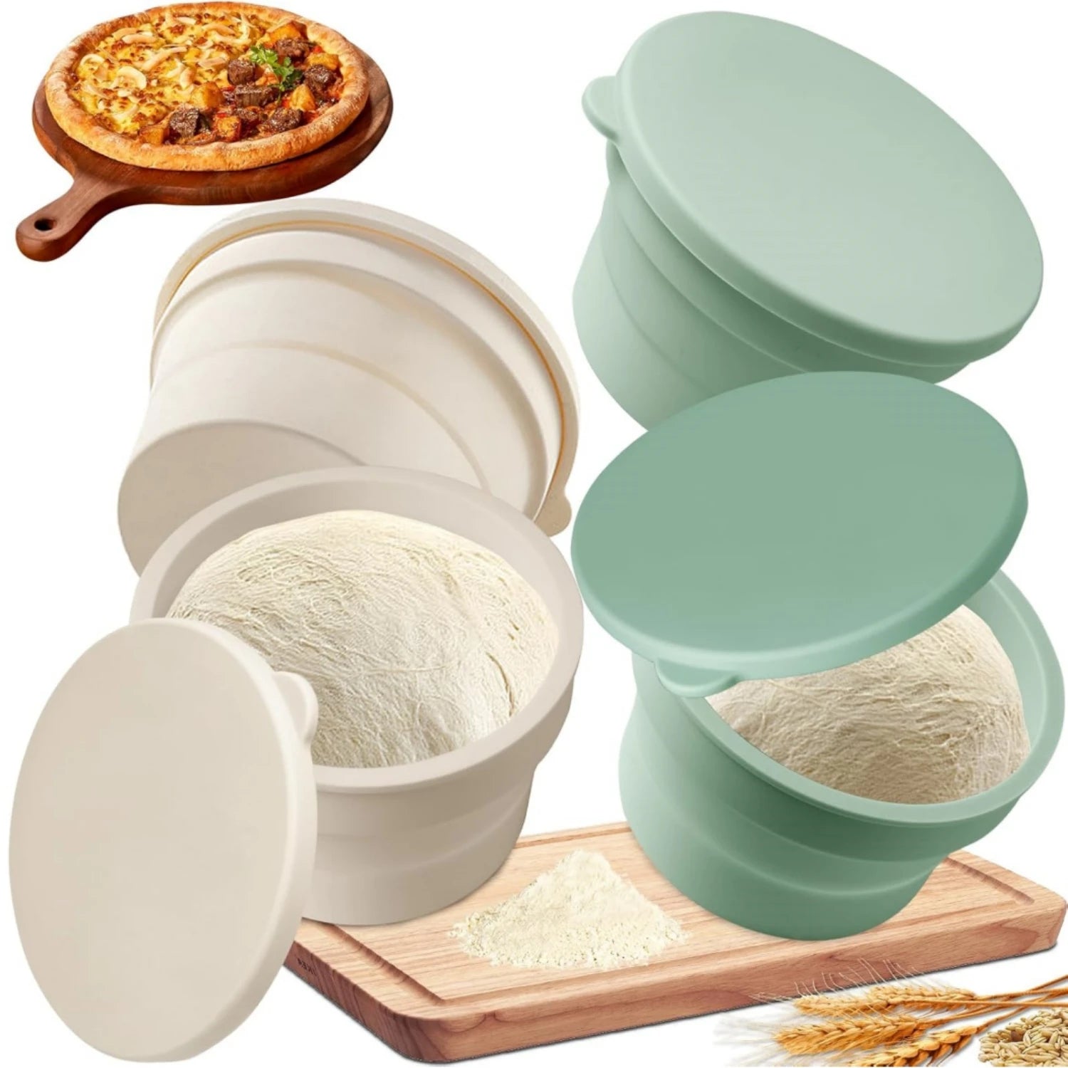 Stackable Silicone Pizza Dough Containers Flip Top Design Leak-Proof Freezer-Safe Food-Grade Baking Storage Boxes for Bread