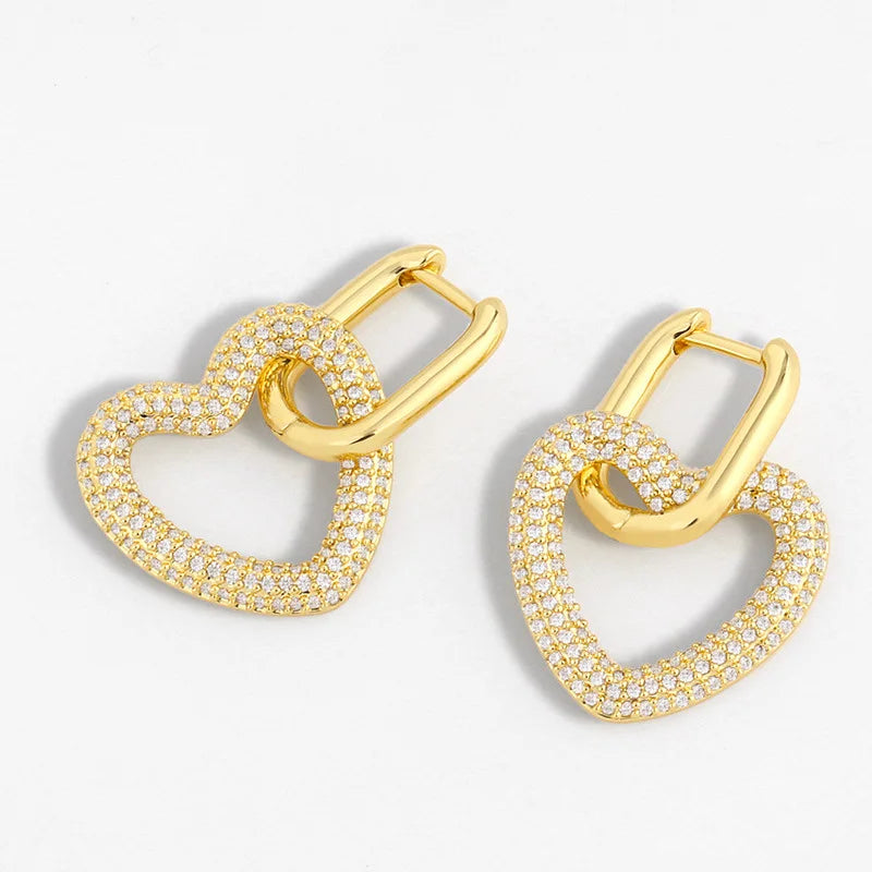 IVIAPRO Wholesale 18K Gold Plated Jewelry Cubic Zircon Heart Shaped Hoop Earrings for Women