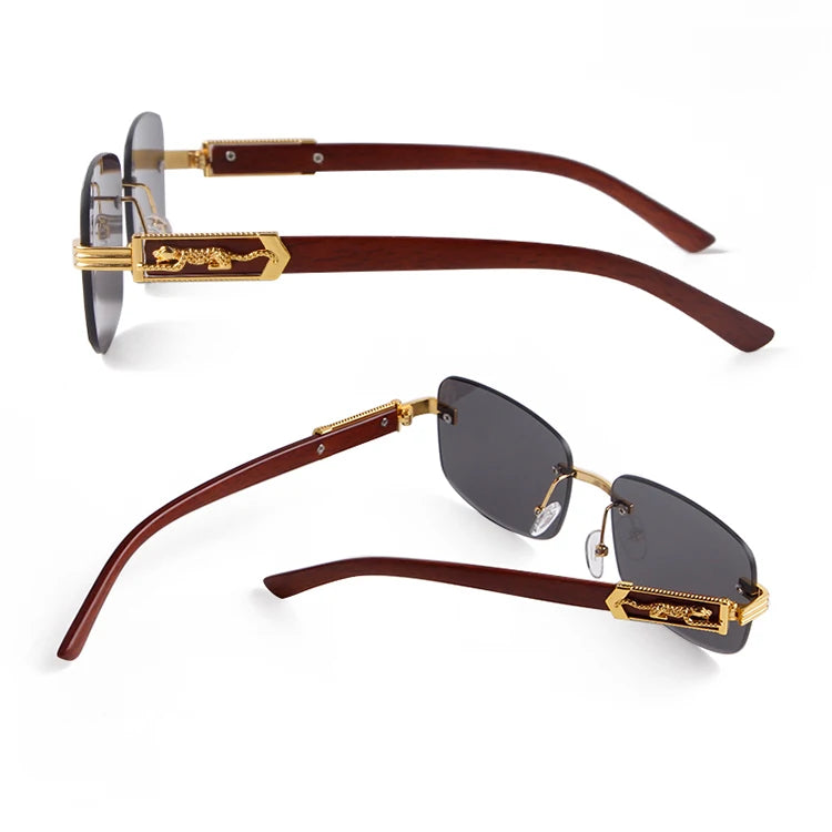 STY8038 Fashion 2023 Brand Design Diamond Cut UV400 Lens Wooden Temple Men Women Rimless Luxury Designer Sunglasses