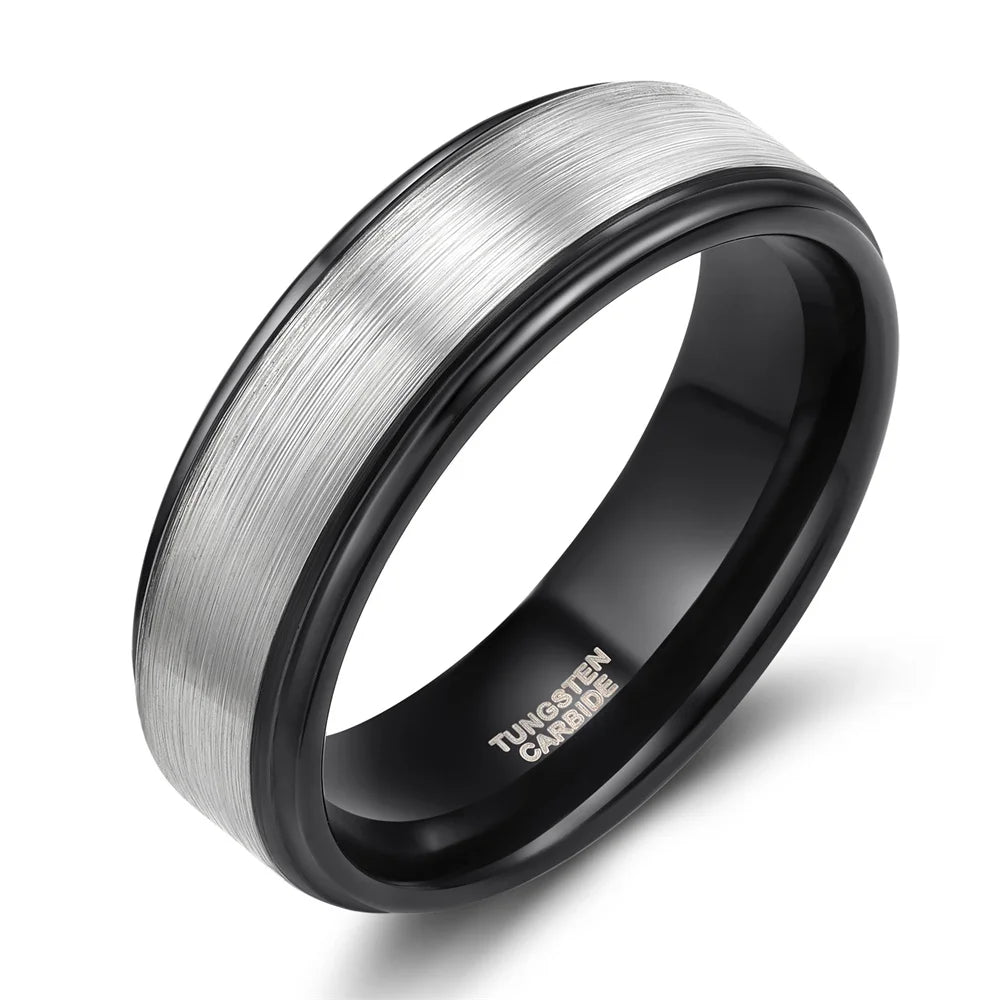 OAHLAN Personalized Fashion Jewelry 8mm Brushed Tungsten Rings Black Gun Plated Men's Wedding Band Pure Tungsten Carbide Rings