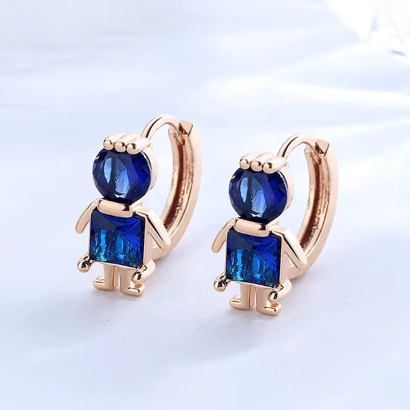 Cheaper Doll Crystal Bule Zircon 18 K Gold Plated Women Earring Huggies Jewelry Bridal/Party Jewelry Gifts for Women Girls