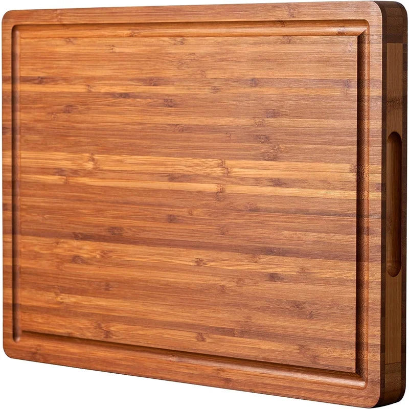 Bamboo Wood Cutting Board for Kitchen 1" Thick Butcher Block Cheese  Board with Side Handles and Juice Grooves 16x11"