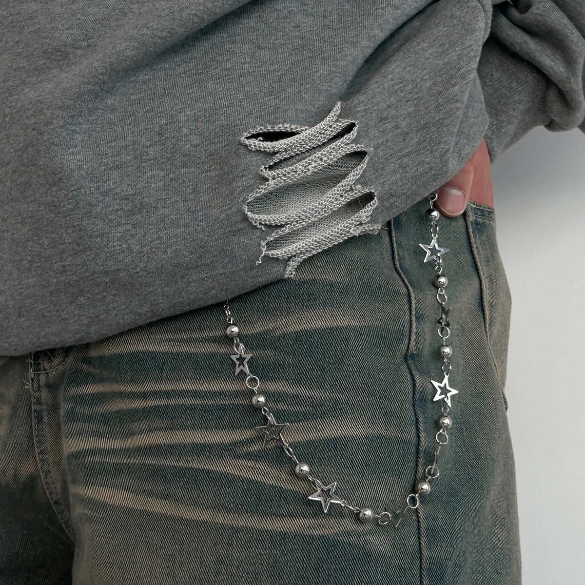Hip Hop Street CCB Beaded Hollow Five-pointed Star Pants Chain Key Chain Trendy Daily Wear Fashionable Jewelry Accessories Gifts