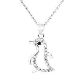 Premium Zircon Animal Penguin Pendant Necklace Cute Sterling Silver 925 Fashionable Jewellery for Girls