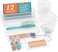 12pcs Set clear Plastic Drawer Organizers Stackable Divider Tray Clear Acrylic Transparent Spice Plastic Storage with Anti slip
