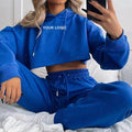K210092 2026 Factory Custom Crop Top Women Pullover Hoodies Sweatshirt and Jogger Pants Fitness Gym Two Piece Set Women Clothing