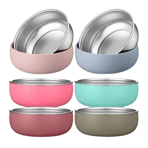 6 Pcs 304 Stainless Steel Baby Kids Toddler Bowls Snack Container with Anti Scald Removable Silicone Shell for Food Feeding