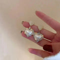 Korean Simple Chill Fashion Crystal White Plastic Heart Shaped Dangle Stud Earrings for Women Girls Jewelry