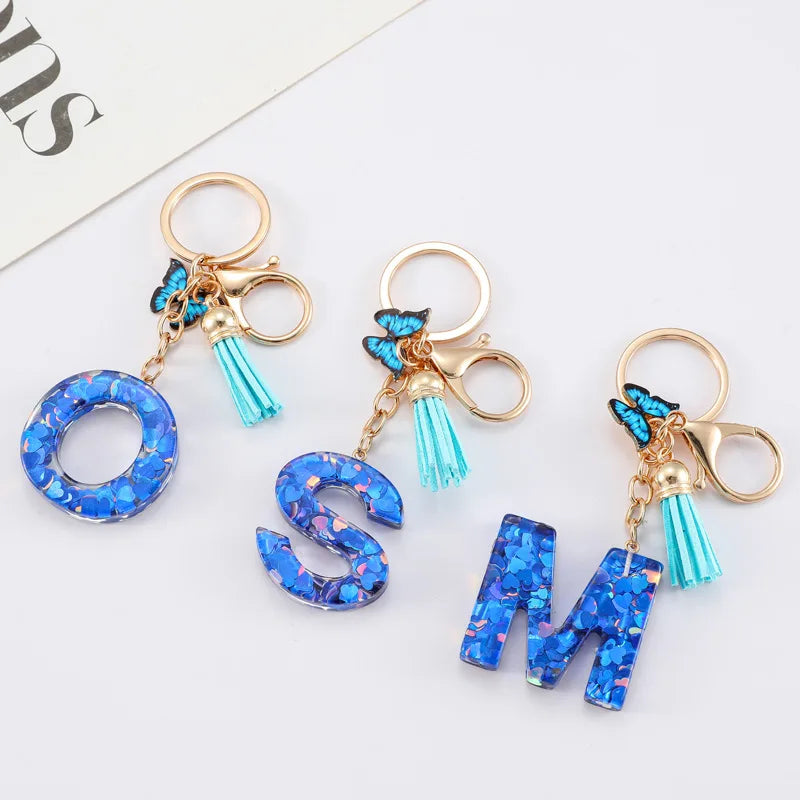 Hot Cross-Border Sales Resin Blue for Love Butterfly Acrylic Key Chain Cute Cartoon Metal Backpack Pendant for