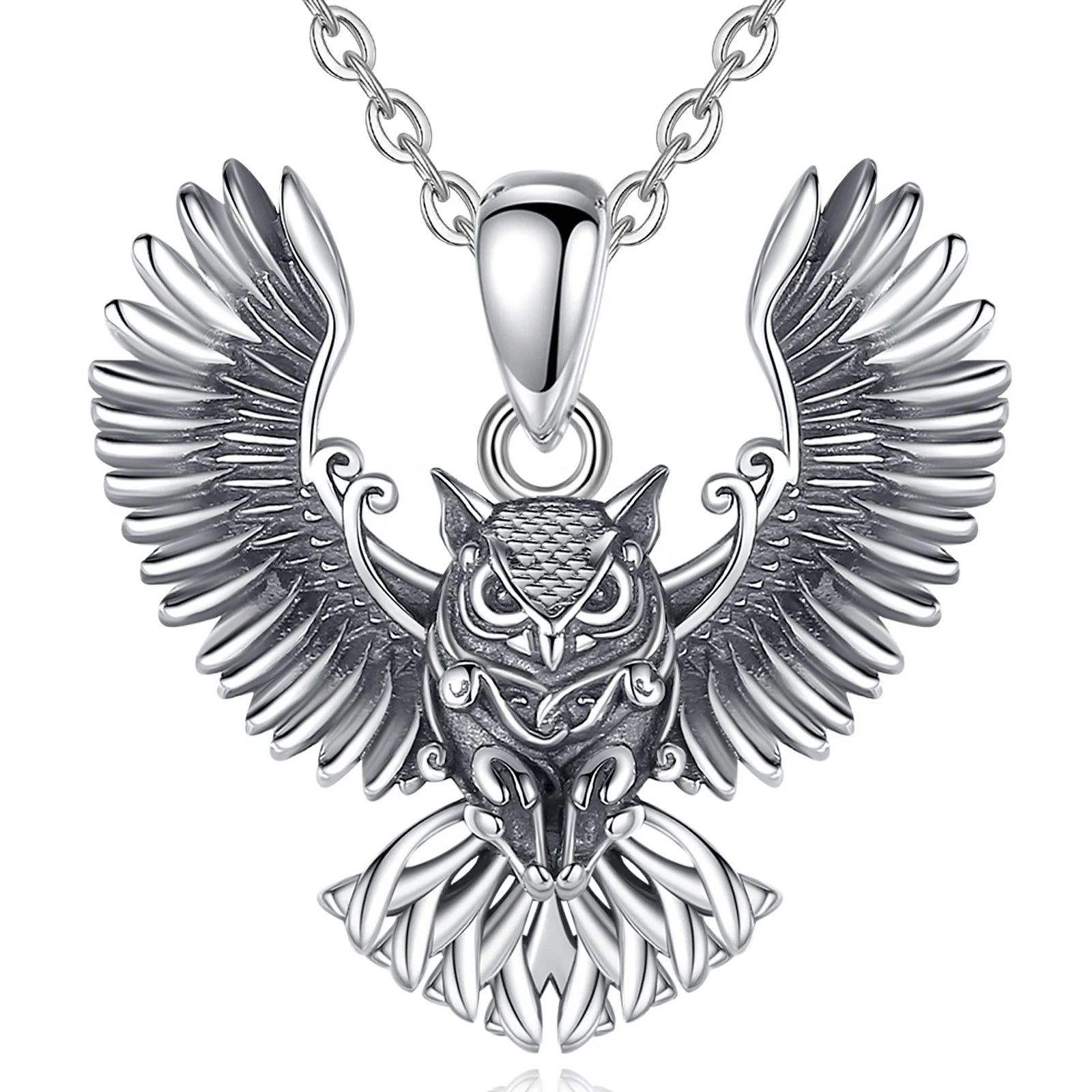 Vintage Design Jewelry 925 Sterling Silver Animal Amulet Wisdom Wiccan Owl Pendant Necklace for Men or Women