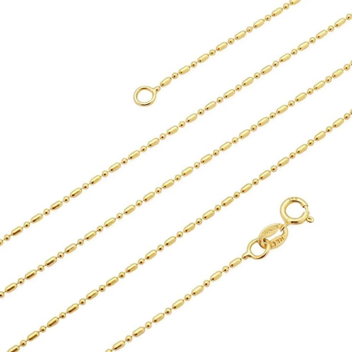 10K/14K18K Yellow Gold Chain 1mm Ball & Bar Beaded Chain Necklace