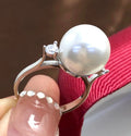R963 11-12mm Natural Freshwater Pearl Ring Accessory 925 Sterling Silver Adjustable Size Engagement Jewelry Ring for Women