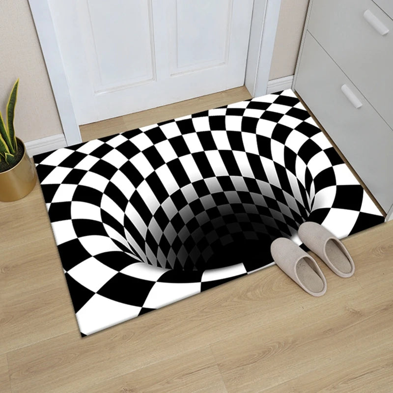 3D Abstract Geometric Printed Non-Slip Reversible Low Pile Polyester Carpet Cute Woven Rectangle Rug Customizable Color Logo