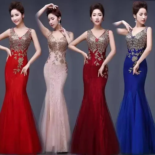 2024 New Evening Dress Summer Wedding Fishtail Long Lace Bridesmaid Vestido De Fiesta Banquet Dress Skirt Slim Women Dress