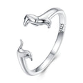 Real 925 Sterling Silver Cute Dachshund Dog Adjustable Rings for Women Original Open Animal Ring Fine Family Jewelry Gift SCR894