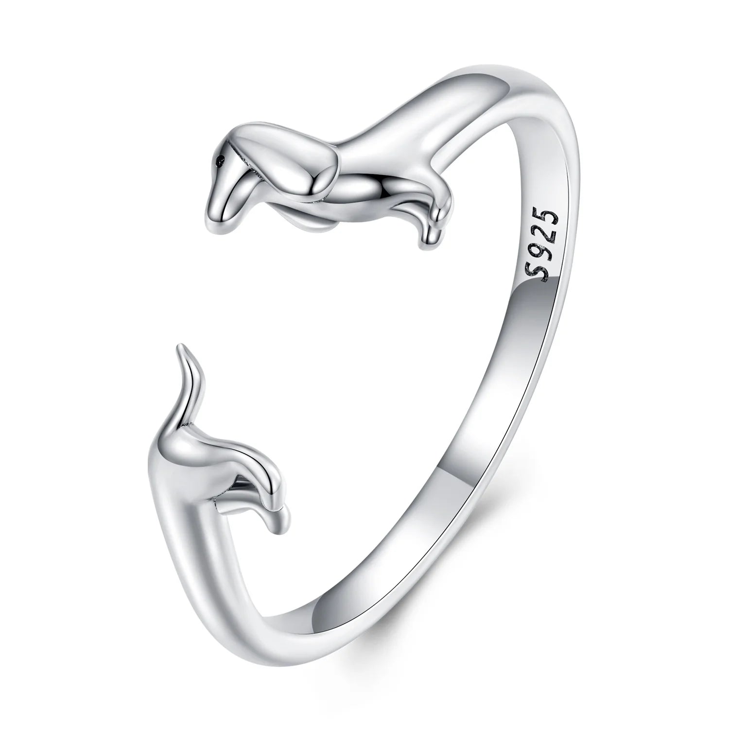 Real 925 Sterling Silver Cute Dachshund Dog Adjustable Rings for Women Original Open Animal Ring Fine Family Jewelry Gift SCR894