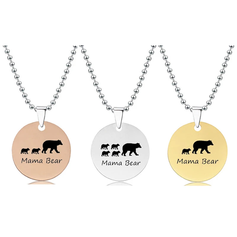 Stainless Steel to My Mom Dog Tag Necklaces Baby Bear Mama Bear Mother's Day Thanksgiving Birthday Gift for Mother Necklace