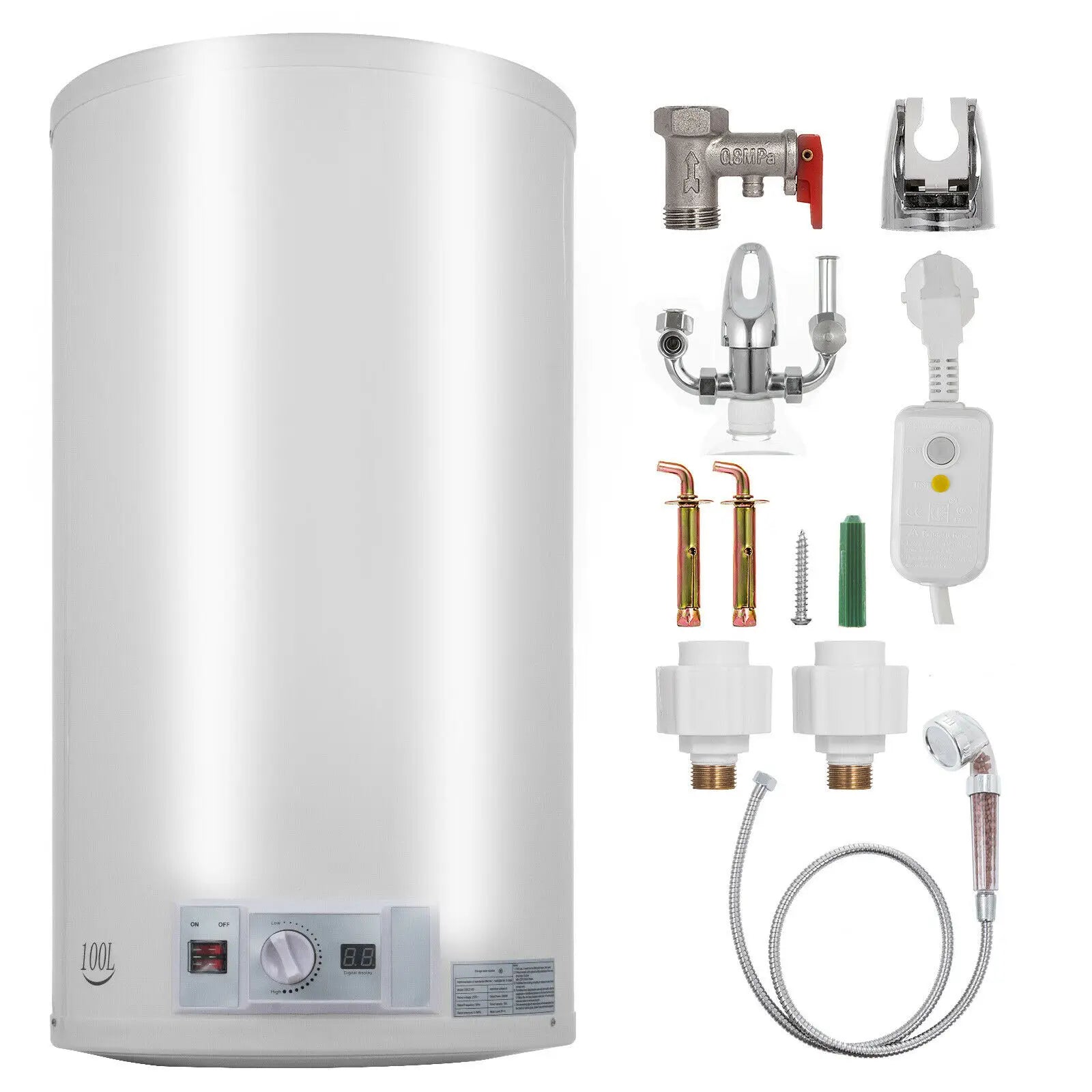PEIXU 100L Electric Storage Hot Water Heater with Stainless Steel Housing Wall-Mounted Safe Design for Household Use