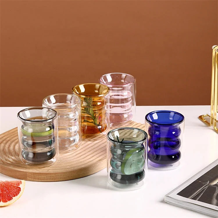 Custom Glassware Wholesale 250 Ml9 oz Spiral Shaped Fancy Colored Glassware Cup