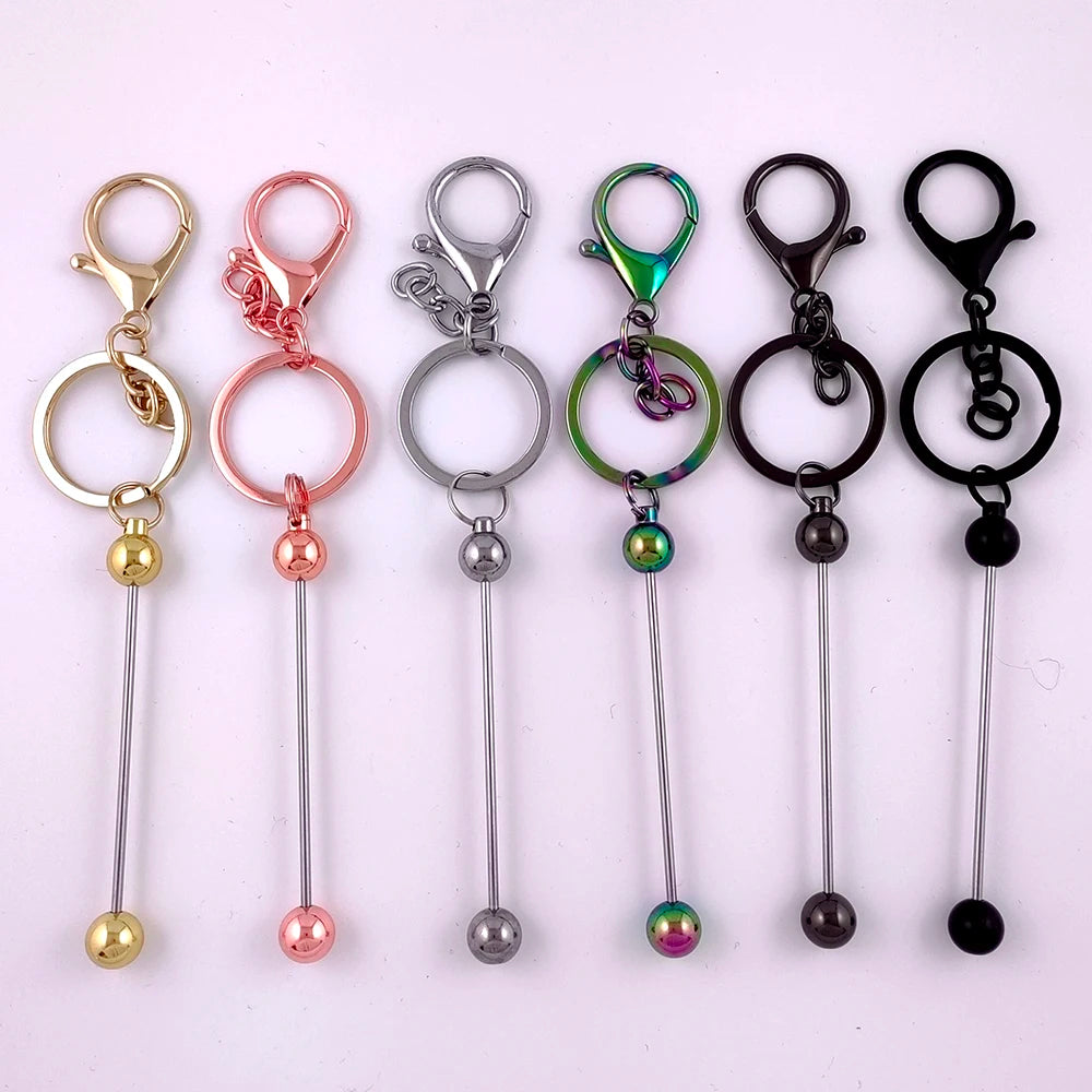 Inventory Clearance Premium Metal Plated Sleek Key Chain DIY Silicone Beads Decor Detachable Beadable Bar Keychains