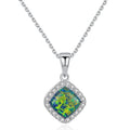Luxury 925 Sterling Silver Fine Jewelry Square Shape Fire Opal Pendant Necklace