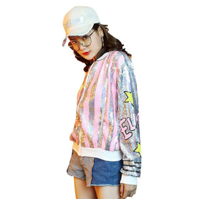 British Fashion Cartoon Short Street Korean Sequin Jazz Dance Coat