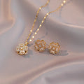 Hot Selling Fidget Rhinestone Jewelry Set Rotatable Flower Necklace Earrings Ring Four Leaf Clover Jewelry Set for Women