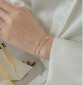 2022 Fashion New Stainless Steel 18K Gold Minimalist Texture Light Luxury Small Square Double Layer Snake Bone Chain Bracelet