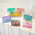 Mini PVC Jelly Bag Handbag Chain Strap Fashionable Square Pattern Messenger Purses Young Ladies Women's Handled Style Polyester