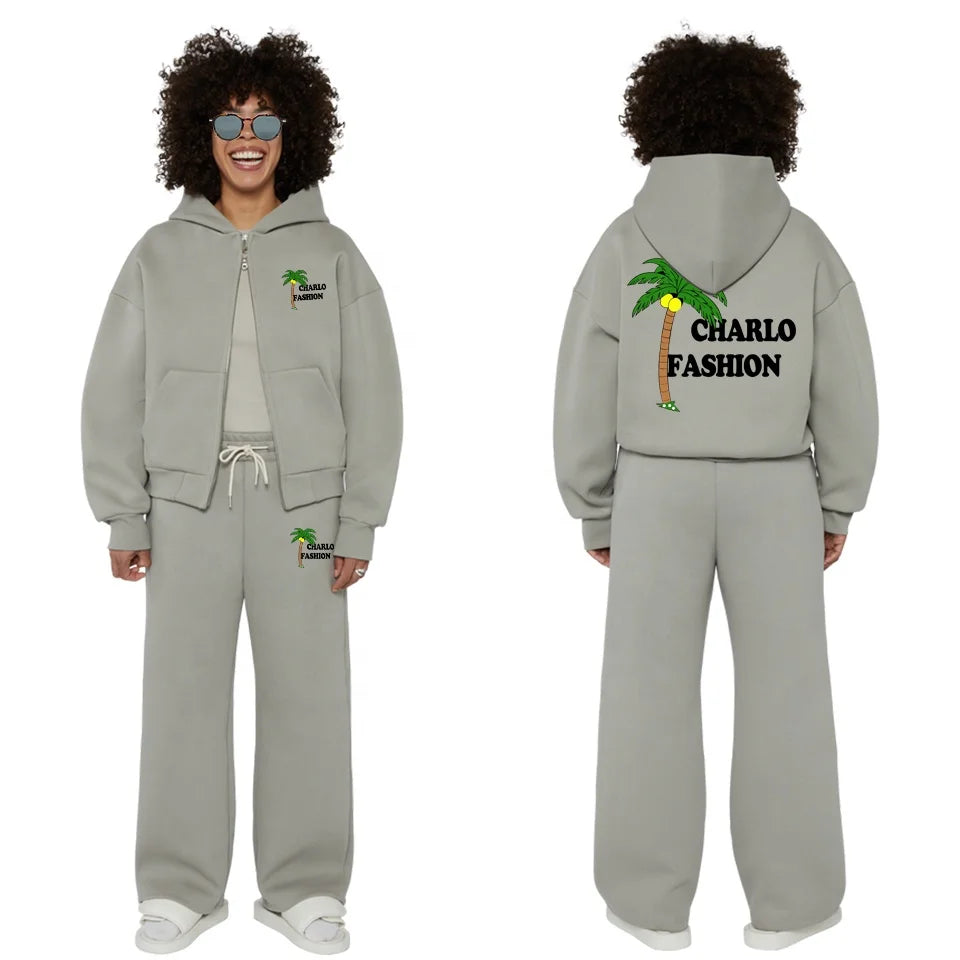 High Quality Custom logo Manufacturer Flare Sweatpants and Hoodie Set Heavyweight Tech Fleece Sweatsuit Tracksuits for Women
