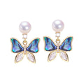 Wholesale Fine Jewelry Women's 18K Gold Plated Abalone Shell Butterfly Natural Pearl Stud Earrings
