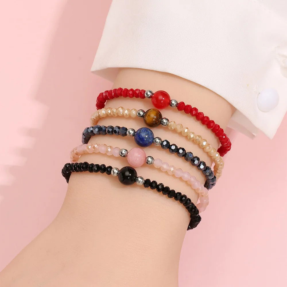 Wholesale Handmade Woven Faceted Acrylic Crystal Beads Colorful Lucky Natural Stone Charm Bracelet
