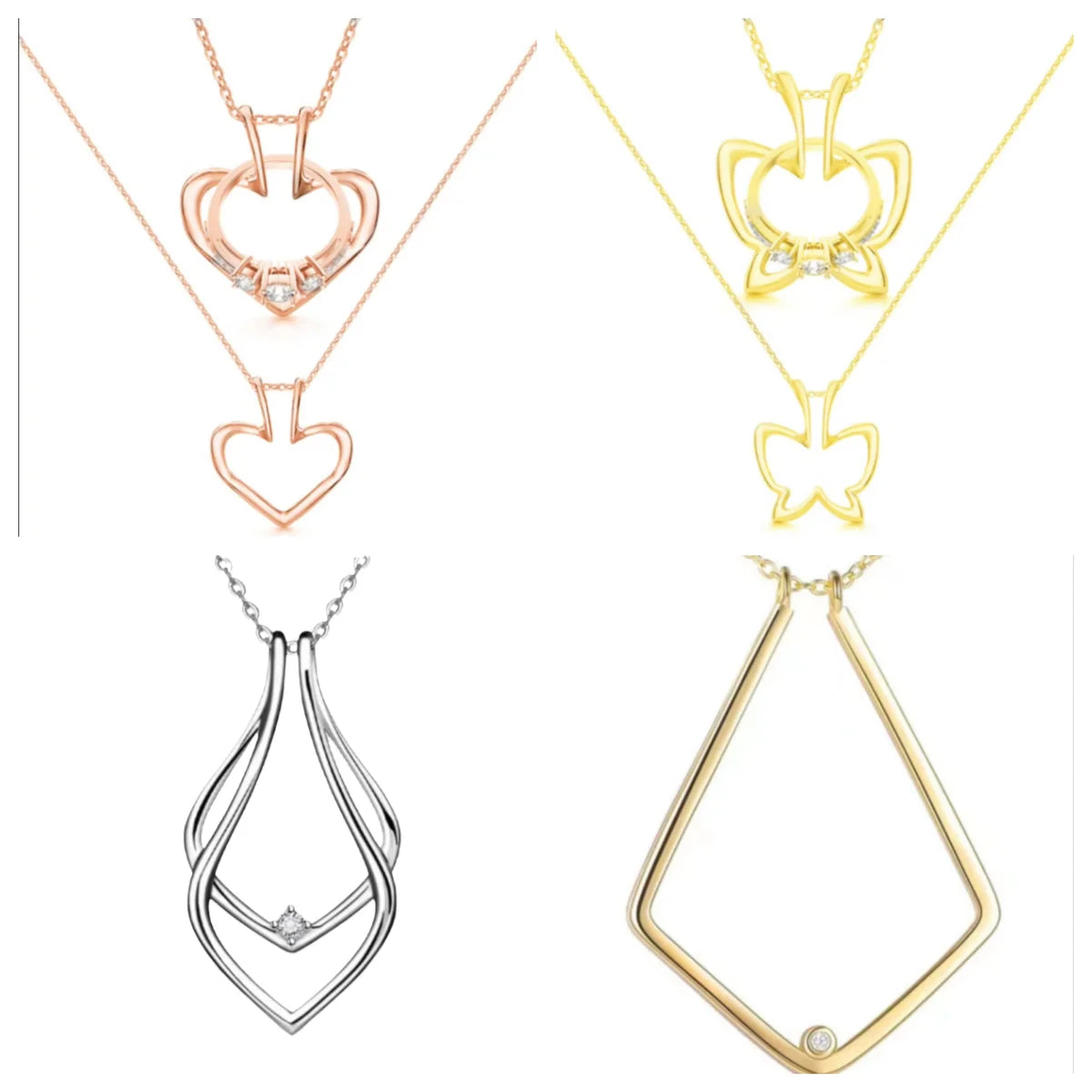 Changda Custom Personalise Stainless Steel Jewelry Open Rhombus Ring Keeper Holder Pendant Necklace