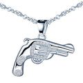 925 Sterling Silver Revolver Gun Necklace with Zircon Rhodium Plated Trendy Jewelry for Women's Wedding Engagement or Party