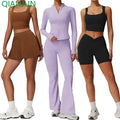 2025 New Sport Gym Fitness Yoga Set Long Sleeve Crop Top Flared Leggings Running Sets Women Workout Yoga Sets