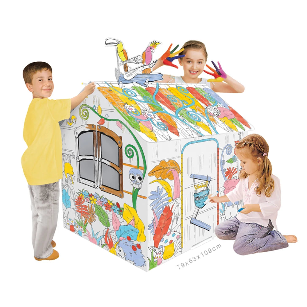 New Educational Toy Creative Painting Forest House Playing House Tent Paper Puzzle House for Kids DIY Doodle