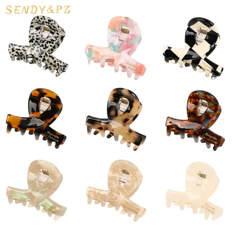 Hot Selling INS Style Girls 4cm Small Acetate Hair Claw Clips Crossed Gold Label Leopard Hair Claws for Women
