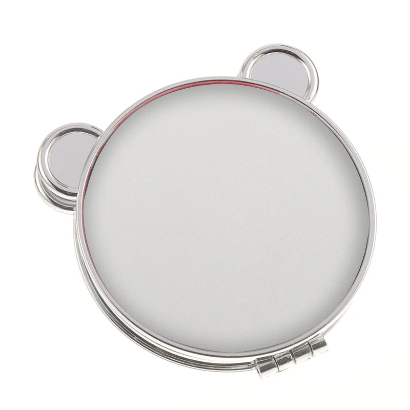 PU Leather Blank Bear Head Folding plastic silver Compact Mirror White Custom Logo Small Makeup Mirror
