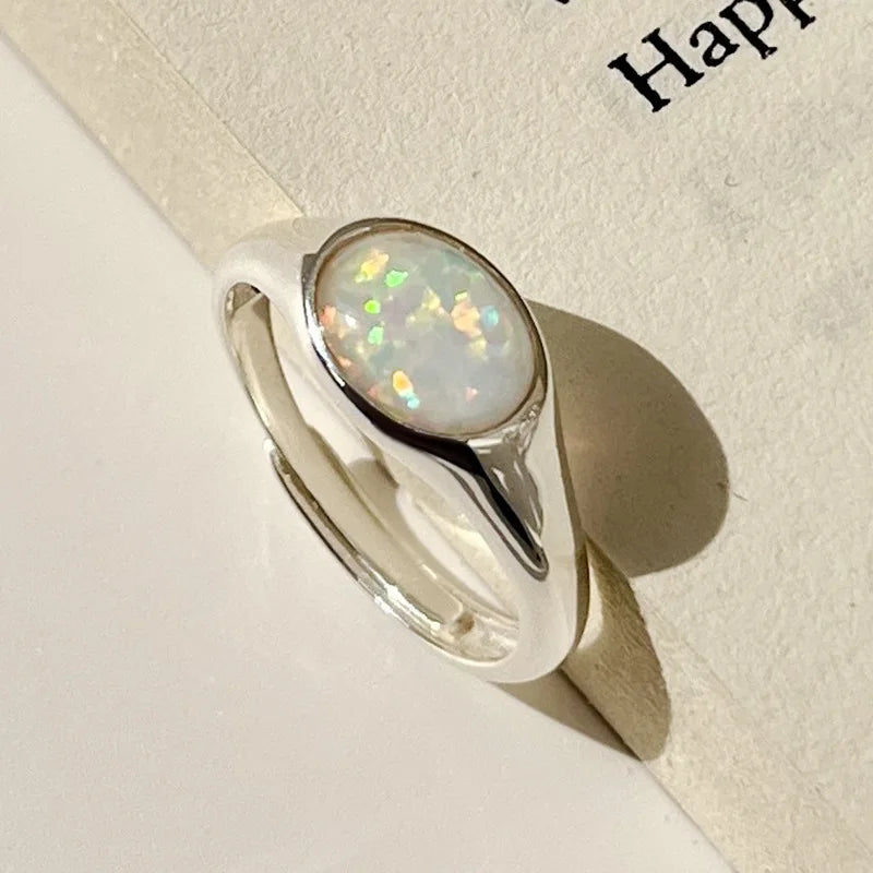 925 Sterling Silver Ring Adjustable Opal Wedding Engagement Proposal Ring