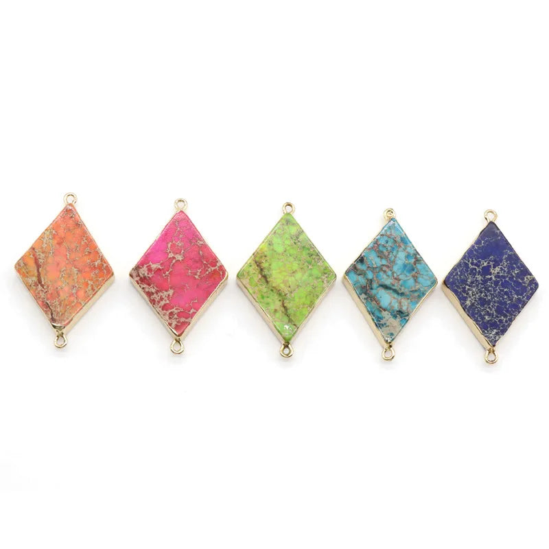 Huiying Popular Energy Gemstone Natural Handmade Diamond Shape Gold Edge Healing Stones Pendant Crystal Hot Sale Jewelry