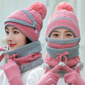 Wholesale 2021 Winter Lady Four Pieces Fashion Pom Warm Knitted Hat Beanie Scarf Gloves Set