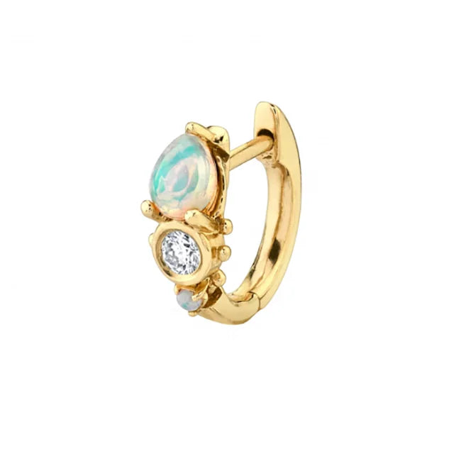 Fashionable Jewelry 18k Gold Sterling Silver 925 CZ Opal Tiny Huggie Hoop Earring