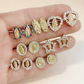 EC1812 Dainty Mini 18k Gold Plated CZ Pave Diamond Mother Mary Virgen De Guadalupe Saint Benedict Studs Earrings