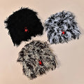 Winter Warm Highly Elastic Camo Fuzzy Grassy Skull Cap Knitted Hat Distressed Beanie With Custom Embroidery Logo