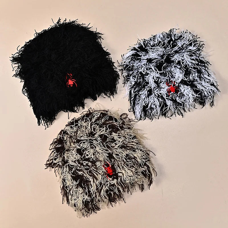 Winter Warm Highly Elastic Camo Fuzzy Grassy Skull Cap Knitted Hat Distressed Beanie With Custom Embroidery Logo