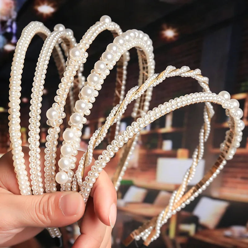 HOVANCI Handmade Bride Princess Hair Accessories Sweet Tie Knots Pearl Hairband Bowknot Crown Full Pearl Headband
