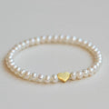 Ins Simple Style Natural Freshwater Pearl Bracelet 925 Sterling Silver Heart Pendant Elastic Beads Bracelet Fashion Jewelry.