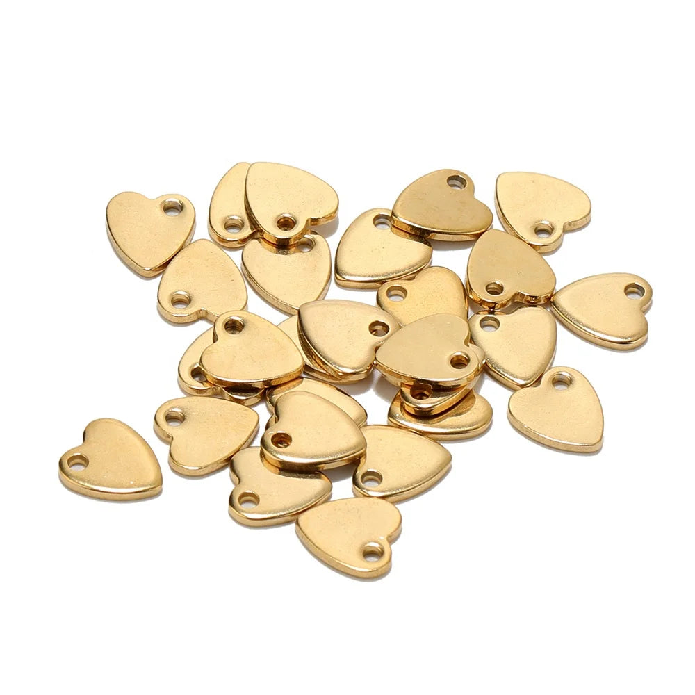 20Pcs Stainless Steel Oblique Hole Thick Peach Heart Slice Charms Pendants for DIY Necklace Earrings Materials Jewelry Making