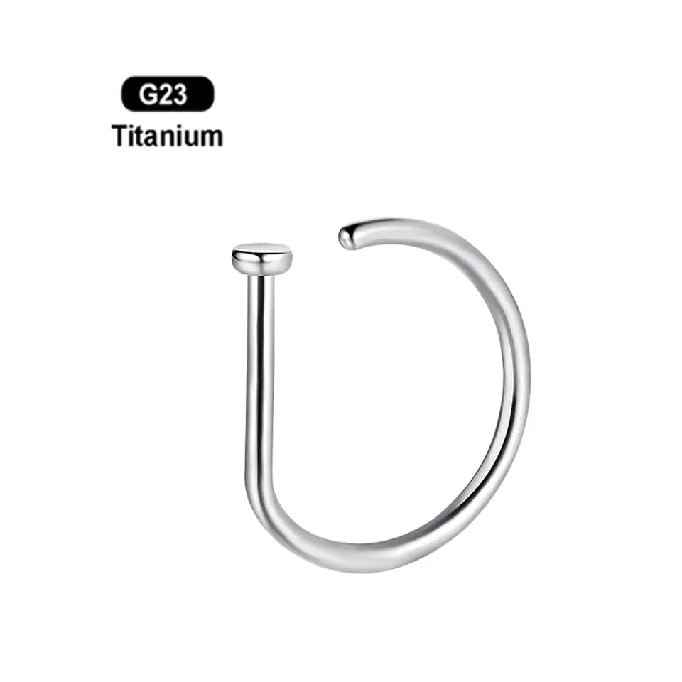 Evorte Titanium G23 Gold Plated D Shape Hoop Nose Ring Stud for Nostril Piercing-Fashion Body Jewelry