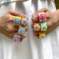 Vintage Square Acrylic Resin Flower Wide Ring for Women Trendy Wedding Engagement Gift Party Anniversary Jewelry-Wholesale